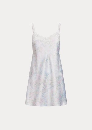 Piżama Ralph Lauren Floral-Print Satin Chemise Damskie Białe Kolorowe | YEMP4447