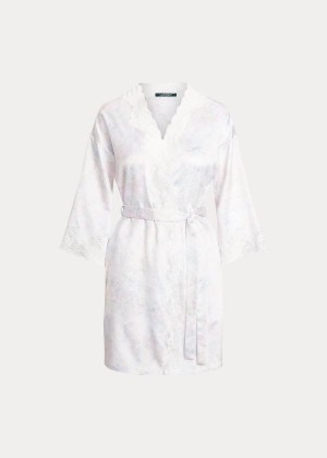 Piżama Ralph Lauren Floral Lace-Trimmed Robe Damskie Białe Kolorowe | WOOF4087