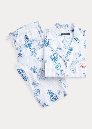 Piżama Ralph Lauren Nautical Cotton Sleep Set Damskie Białe Granatowe | ESNB5049