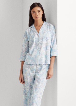 Piżama Ralph Lauren Print Cotton-Blend Sleep Set Damskie Niebieskie | CPDF5469