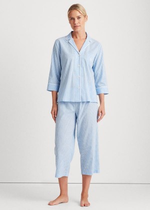 Piżama Ralph Lauren Printed Cotton-Blend Sleep Set Damskie Niebieskie | TJWK3437