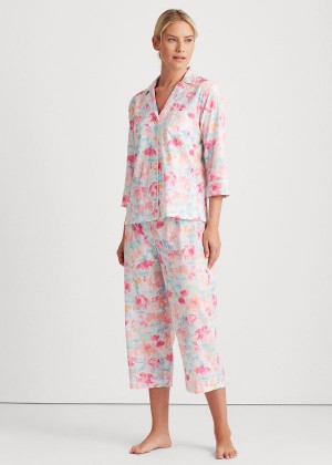 Piżama Ralph Lauren Printed Cotton-Blend Sleep Set Damskie Różowe Kolorowe | WWPI0098