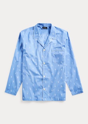 Piżama Ralph Lauren Signature Pony Pajama Shirt Męskie Niebieskie Białe | USJA0652