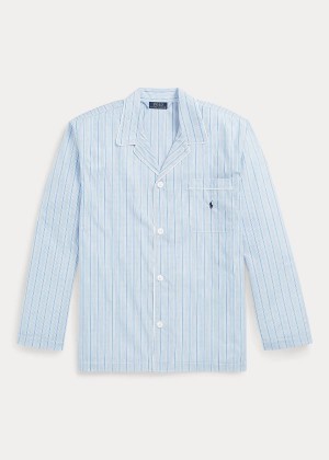 Piżama Ralph Lauren Stripe Broadcloth Pajama Shirt Męskie Niebieskie | DJTP3669