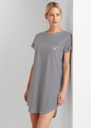 Piżama Ralph Lauren Striped Cotton-Blend Sleep Tee Damskie Granatowe | RXTL0204