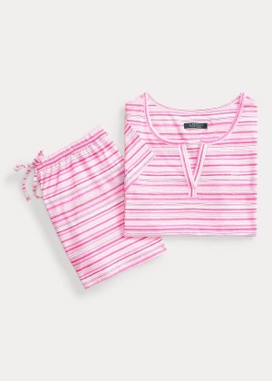 Piżama Ralph Lauren Striped Cotton Boxer PJ Set Damskie Różowe | TTPC1900