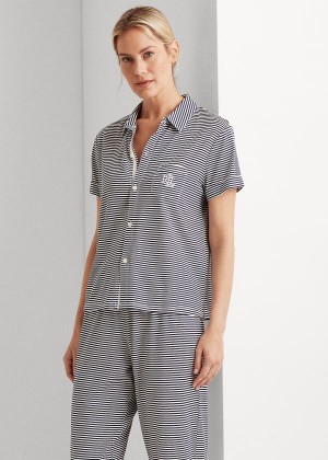 Piżama Ralph Lauren Striped Cotton Capri Sleep Set Damskie Granatowe | USHO8286