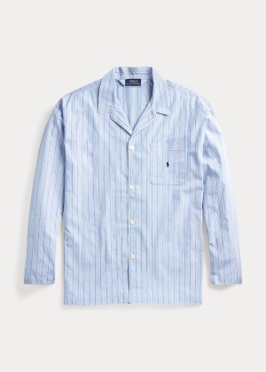 Piżama Ralph Lauren Striped Cotton Pajama Shirt Męskie Niebieskie | BYDJ5314