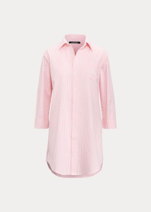 Piżama Ralph Lauren Striped Cotton Sleep Shirt Damskie Różowe | WRBB1887