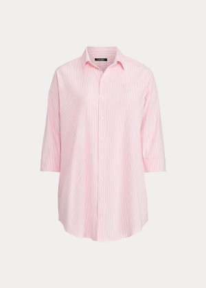 Piżama Ralph Lauren Striped Cotton Sleep Shirt Damskie Różowe | QXEF1394