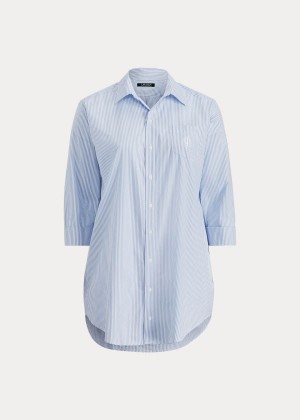 Piżama Ralph Lauren Striped Poplin Sleep Shirt Damskie Niebieskie | BTGK0130