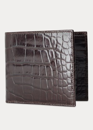 Portfele Ralph Lauren Alligator Hipster Wallet Męskie Ciemny Brązowe | WRBO6808