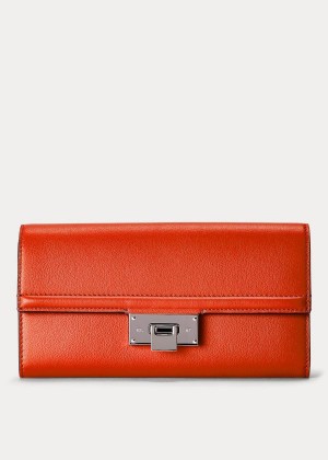 Portfele Ralph Lauren Calfskin Hinge-Lock Wallet Damskie Pomarańczowe | YTBB4802