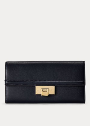 Portfele Ralph Lauren Calfskin Hinge-Lock Wallet Damskie Granatowe | CLEK7801