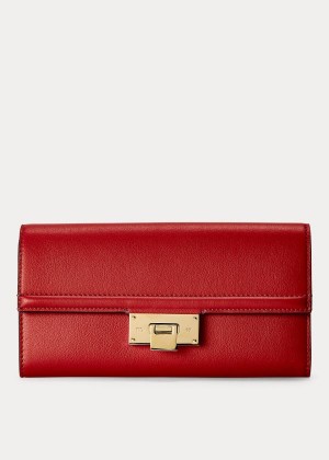 Portfele Ralph Lauren Calfskin Hinge-Lock Wallet Damskie Czerwone | ASTO2241