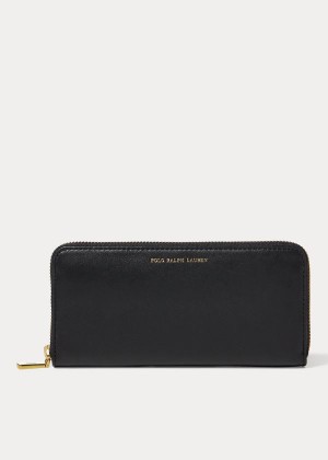 Portfele Ralph Lauren Leather Zip-Around Wallet Damskie Czarne | QZZZ6473