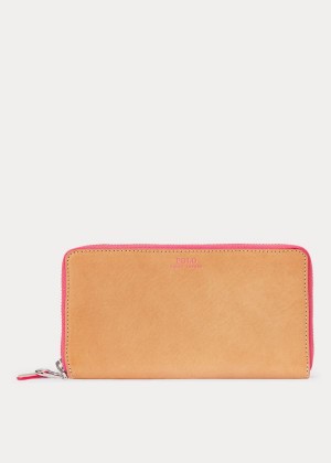 Portfele Ralph Lauren Leather Zip-Around Wallet Damskie Brązowe Różowe | KPWT0955