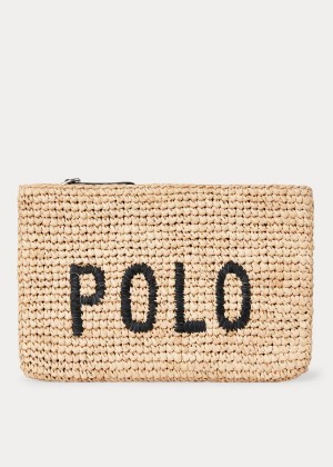 Portfele Ralph Lauren Polo Raffia Pouch Damskie Khaki | SWOK8549