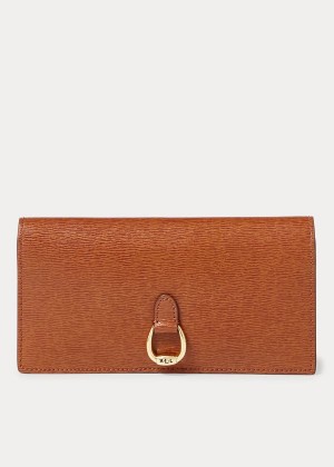 Portfele Ralph Lauren Saffiano Slim Leather Wallet Damskie Brązowe | ANJM4248