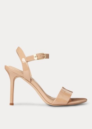 Sandały Ralph Lauren Gwen Patent Leather Sandal Damskie Khaki | NXBU4698