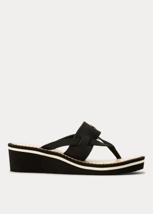 Sandały Ralph Lauren Rosalind Wedge Sandal Damskie Czarne | QPCF2237