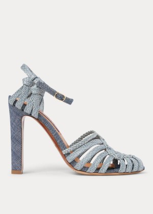 Sandały Ralph Lauren Telma Woven Cotton Sandal Damskie Niebieskie | GOSQ9320