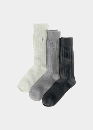 Skarpetki Ralph Lauren Combed Cotton Rib Sock 3-Pack Męskie Jasny Szare | EKNY7302