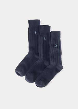 Skarpetki Ralph Lauren Combed Cotton Rib Sock 3-Pack Męskie Granatowe | PYSN3442