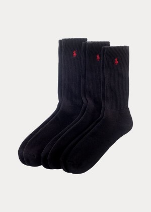 Skarpetki Ralph Lauren Cotton-Blend Crew Sock 3-Pack Męskie Czarne | MKVP9840