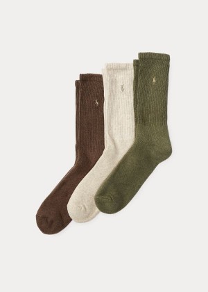 Skarpetki Ralph Lauren Crew Sock 3-Pack Męskie Oliwkowe Białe Czekolada | QAVK1579