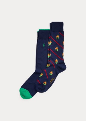 Skarpetki Ralph Lauren Diagonal Crest Sock 2-Pack Męskie Granatowe | CQHC2441