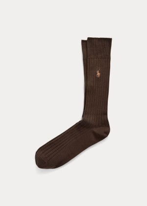 Skarpetki Ralph Lauren Egyptian Cotton Ribbed Socks Męskie Brązowe | KDEM6822