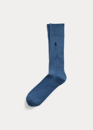 Skarpetki Ralph Lauren Egyptian Cotton Ribbed Socks Męskie Niebieskie | TAYG7381