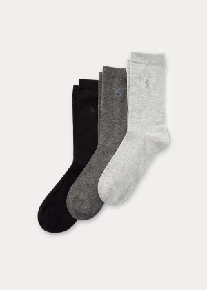 Skarpetki Ralph Lauren Flat Knit Crew Sock 3-Pack Damskie Jasny Szare | GHJK2049