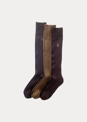 Skarpetki Ralph Lauren Mercerized Slack Sock 3-Pack Męskie Brązowe | EQDN2418