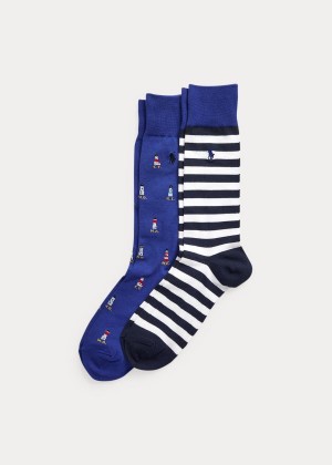 Skarpetki Ralph Lauren Nautical Dress Sock 2-Pack Męskie Królewski Niebieski Niebieskie | TSEC5370