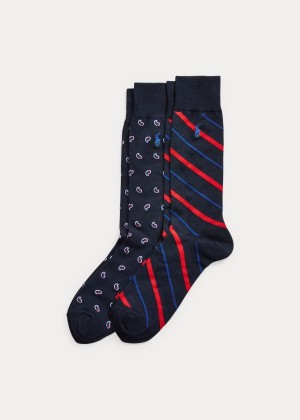 Skarpetki Ralph Lauren Paisley & Striped Sock 2-Pack Męskie Granatowe | KSFS8332