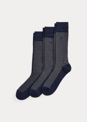 Skarpetki Ralph Lauren Performance Dress Sock 3-Pack Męskie Granatowe | GEPZ8773