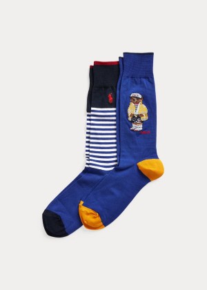 Skarpetki Ralph Lauren Polo Bear & Stripe Sock 2-Pack Męskie Królewski Niebieski Granatowe | QZKA7706