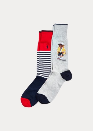 Skarpetki Ralph Lauren Polo Bear & Stripe Sock 2-Pack Męskie Granatowe | AUTZ6819