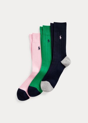 Skarpetki Ralph Lauren Rib-Knit Sock 3-Pack Męskie Głęboka Różowe | IOHS7528