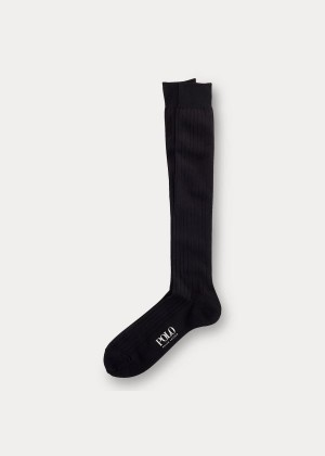 Skarpetki Ralph Lauren Solid Rib Over the Calf Socks Męskie Czarne | MGAM3722