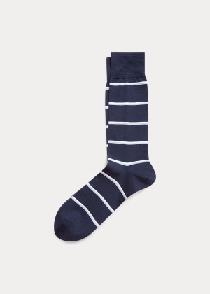 Skarpetki Ralph Lauren Striped Dress Socks Męskie Granatowe | RDRE3322