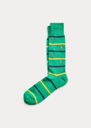 Skarpetki Ralph Lauren Striped Pony Crew Socks Męskie Zielone | HJGQ2088