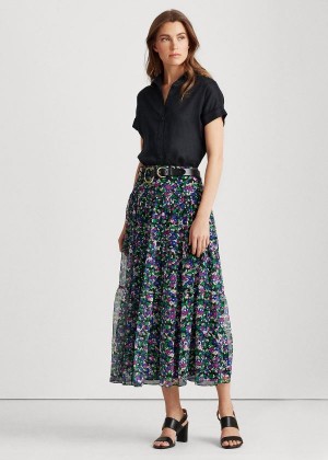 Spódnice Ralph Lauren Floral Tiered Peasant Skirt Damskie Czarne Kolorowe | WTRQ4159