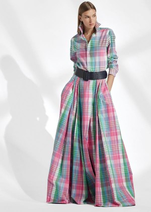 Spódnice Ralph Lauren Kimberley Madras Skirt Damskie Różowe Zielone Kolorowe | DMRO9199