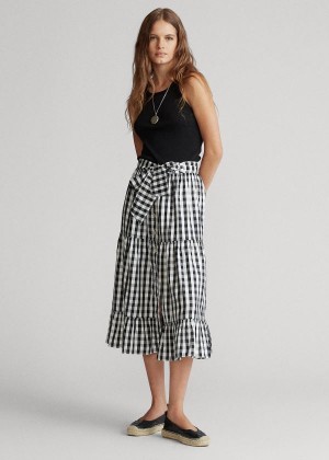 Spódnice Ralph Lauren Tiered Silk Skirt Damskie Czarne Białe | AZFV3061