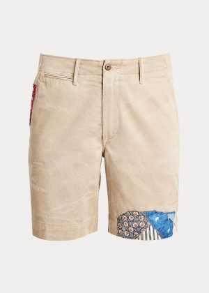 Spodenki Ralph Lauren Straight Fit Distressed Short Męskie Khaki | GDDB2864