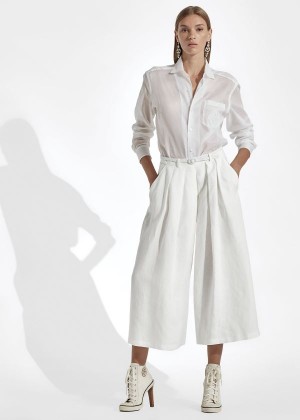 Spodnie Ralph Lauren Adrianna Linen Wide-Leg Pant Damskie Białe | PULV3609