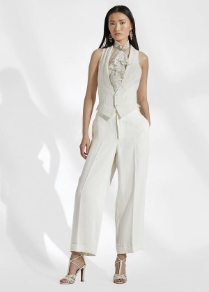 Spodnie Ralph Lauren Gemma Linen Pant Damskie Białe | HUOS3109